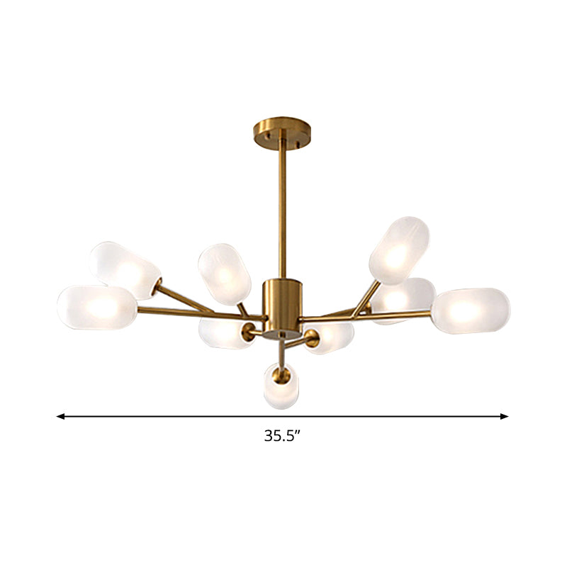 Contemporary Capsule Hanging Lighting Milk Frosted Glass 9 Bulbs Bedroom LED Chandelier Lamp in Gold