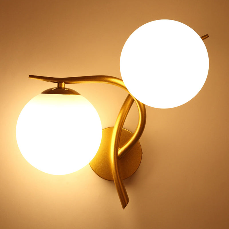 2-Light Sputnik Wall Sconce in Modern Luxury Style Wrought Iron Wall Light with White Glass Shade