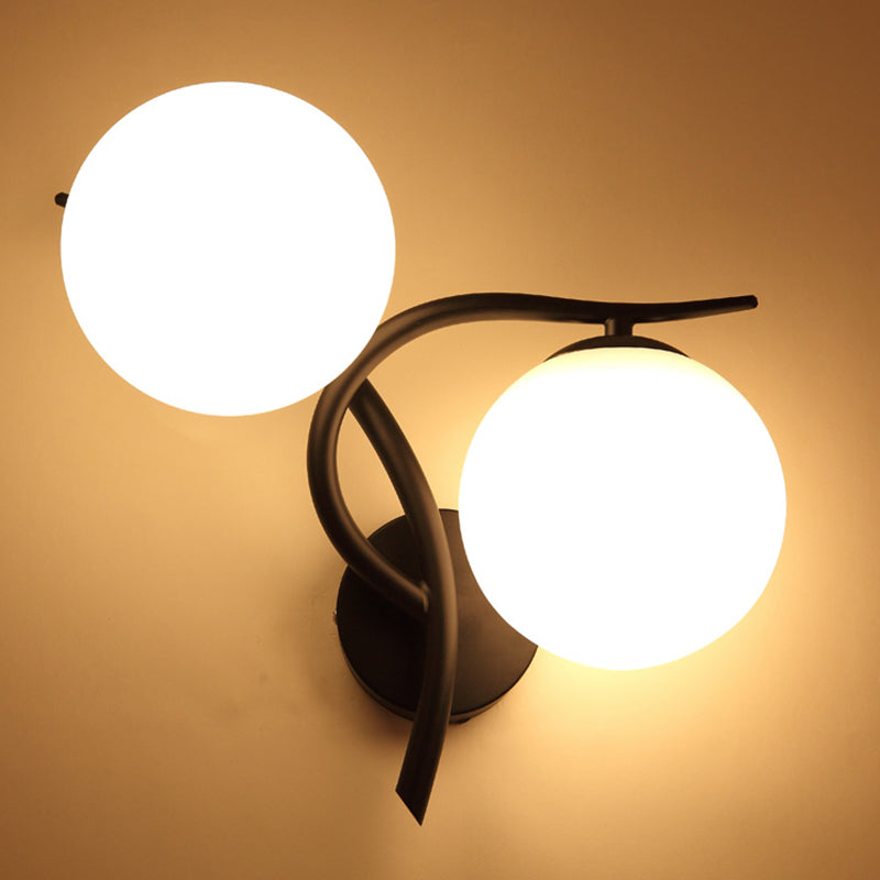 2-Light Sputnik Wall Sconce in Modern Luxury Style Wrought Iron Wall Light with White Glass Shade