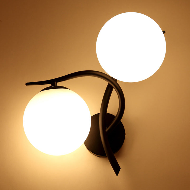 2-Light Sputnik Wall Sconce in Modern Luxury Style Wrought Iron Wall Light with White Glass Shade