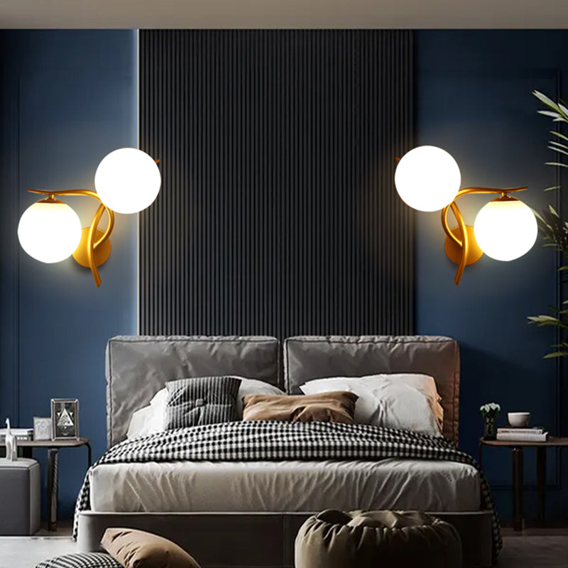 2-Light Sputnik Wall Sconce in Modern Luxury Style Wrought Iron Wall Light with White Glass Shade