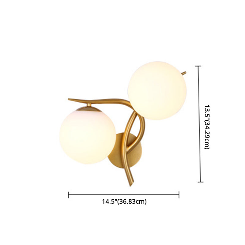 2-Light Sputnik Wall Sconce in Modern Luxury Style Wrought Iron Wall Light with White Glass Shade