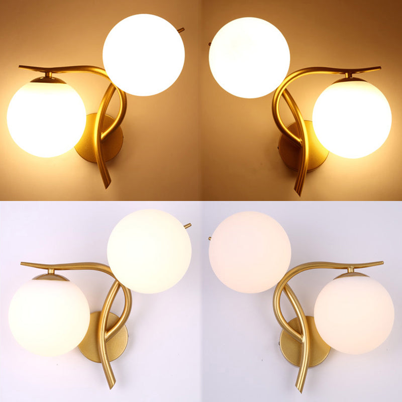 2-Light Sputnik Wall Sconce in Modern Luxury Style Wrought Iron Wall Light with White Glass Shade