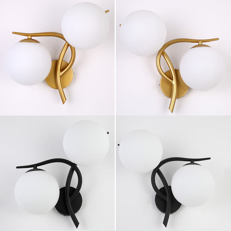 2-Light Sputnik Wall Sconce in Modern Luxury Style Wrought Iron Wall Light with White Glass Shade