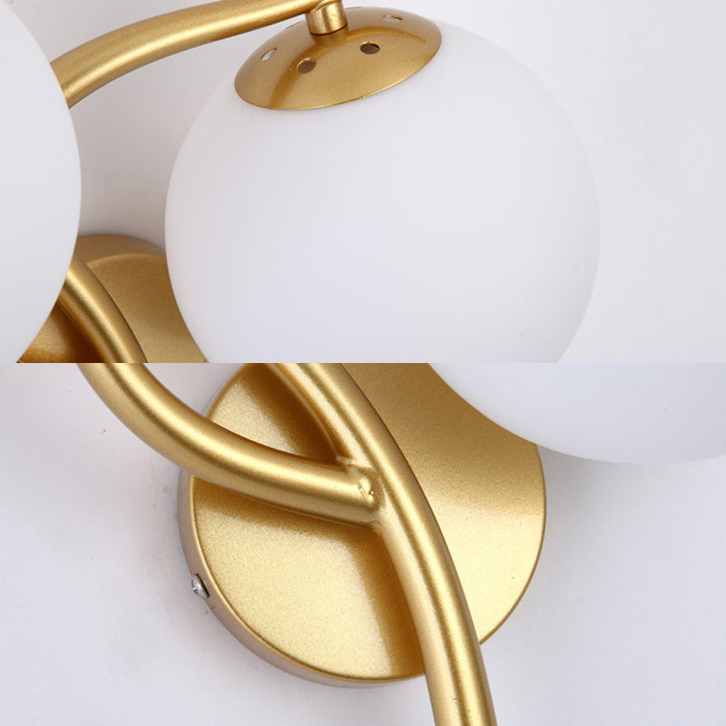 2-Light Sputnik Wall Sconce in Modern Luxury Style Wrought Iron Wall Light with White Glass Shade