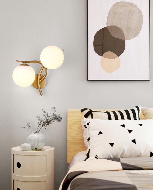 2-Light Sputnik Wall Sconce in Modern Luxury Style Wrought Iron Wall Light with White Glass Shade