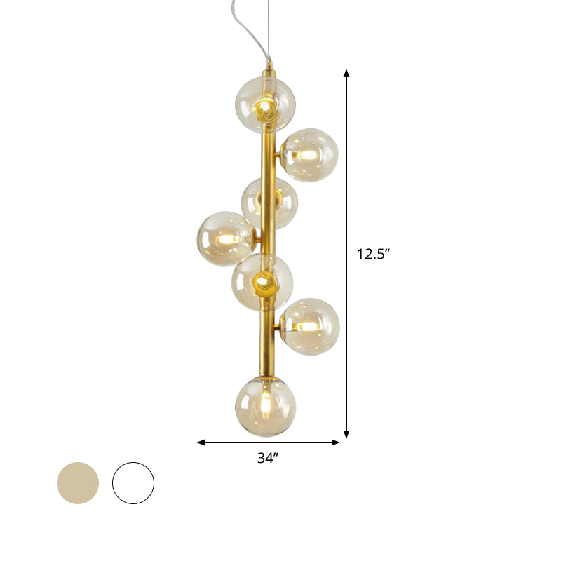Cognac/Clear Glass Ball Ceiling Chandelier Modern 7 Heads LED Hanging Pendant Light in Gold for Living Room