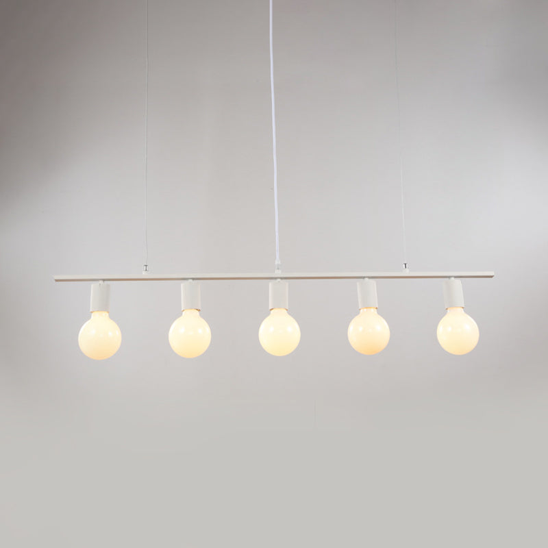 Iluminación de isla de metal lineal Iluminación contemporánea 5 bombillas Lámpara de techo colgante de acabado blanco/dorado para comedor