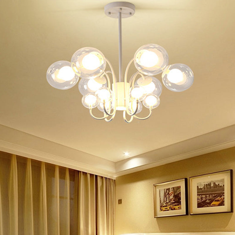 Modernist 12 Heads Chandelier Lighting White Round LED Hanging Pendant Lamp with Clear Glass Shade for Living Room