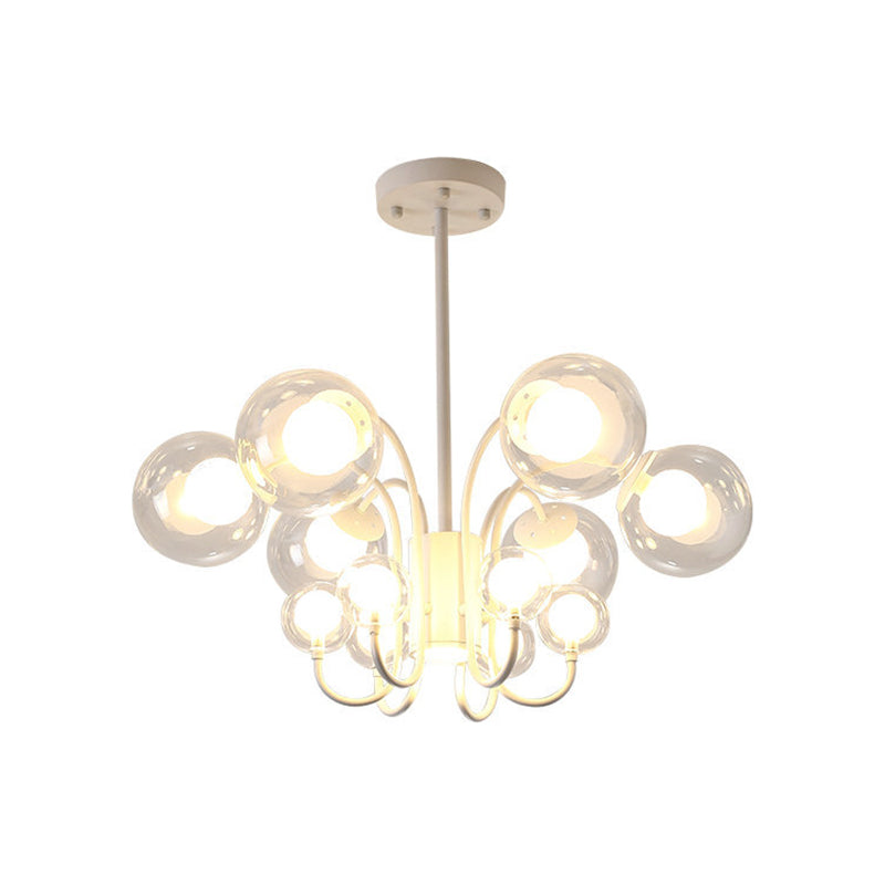 Modernist 12 Heads Chandelier Lighting White Round LED Hanging Pendant Lamp with Clear Glass Shade for Living Room