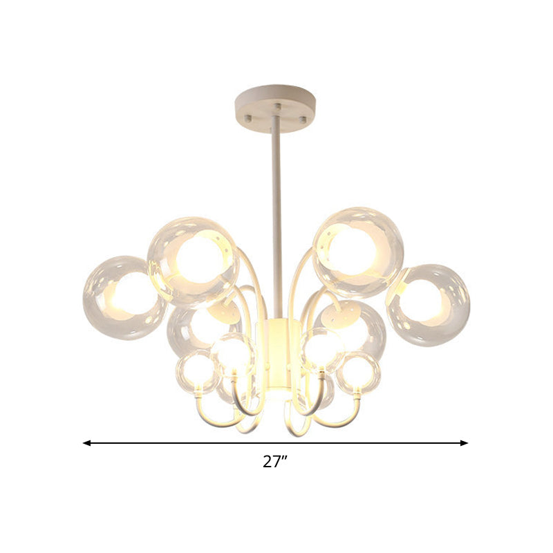 Modernist 12 Heads Chandelier Lighting White Round LED Hanging Pendant Lamp with Clear Glass Shade for Living Room