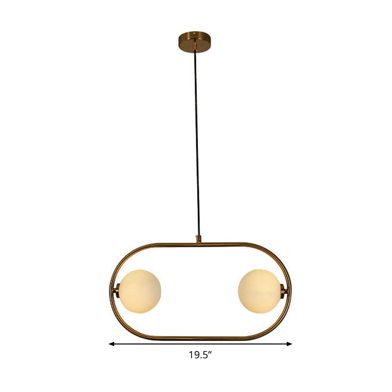 Modern Globe Hanging Chandelier Frosted Glass 2 Bulbs Bedroom LED Ceiling Pendant Light in Gold