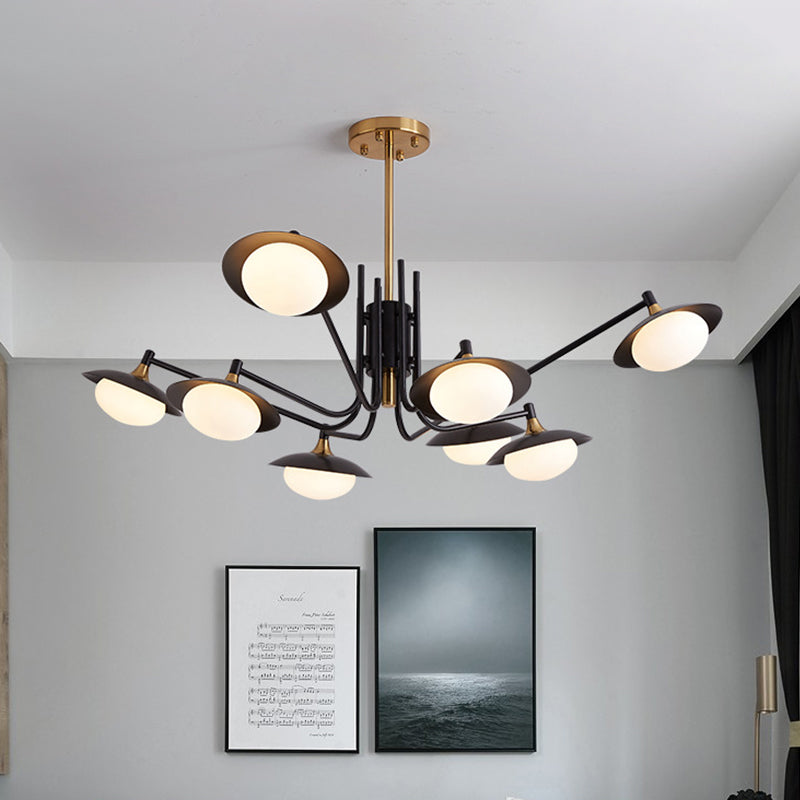 Oval LED Chandelier Pendant Lighting Modern White Frosted Glass 8 Lights Black and Gold Hanging Lamp Kit