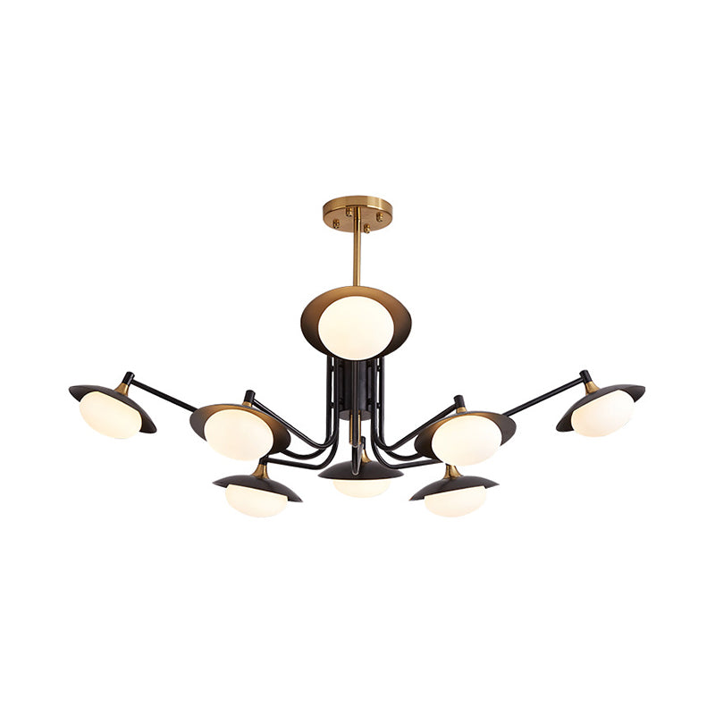 Oval LED Chandelier Pendant Lighting Modern White Frosted Glass 8 Lights Black and Gold Hanging Lamp Kit