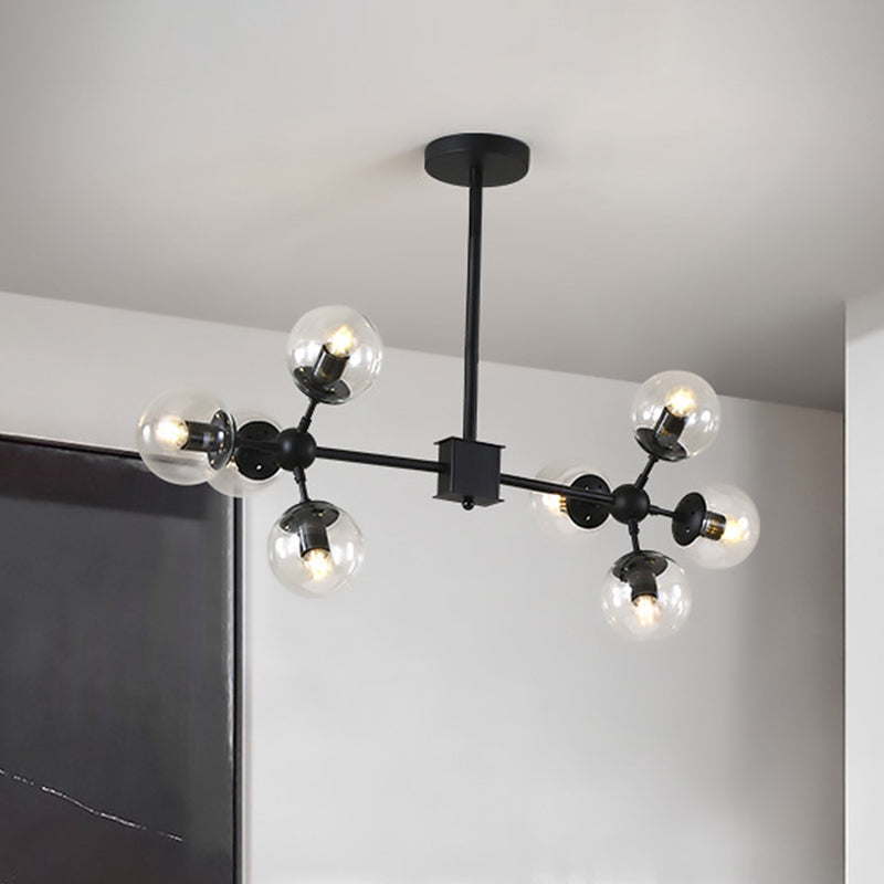 Modern 8/12 Heads Ceiling Chandelier Black Sphere Hanging Light Fixture with Clear Glass Shade