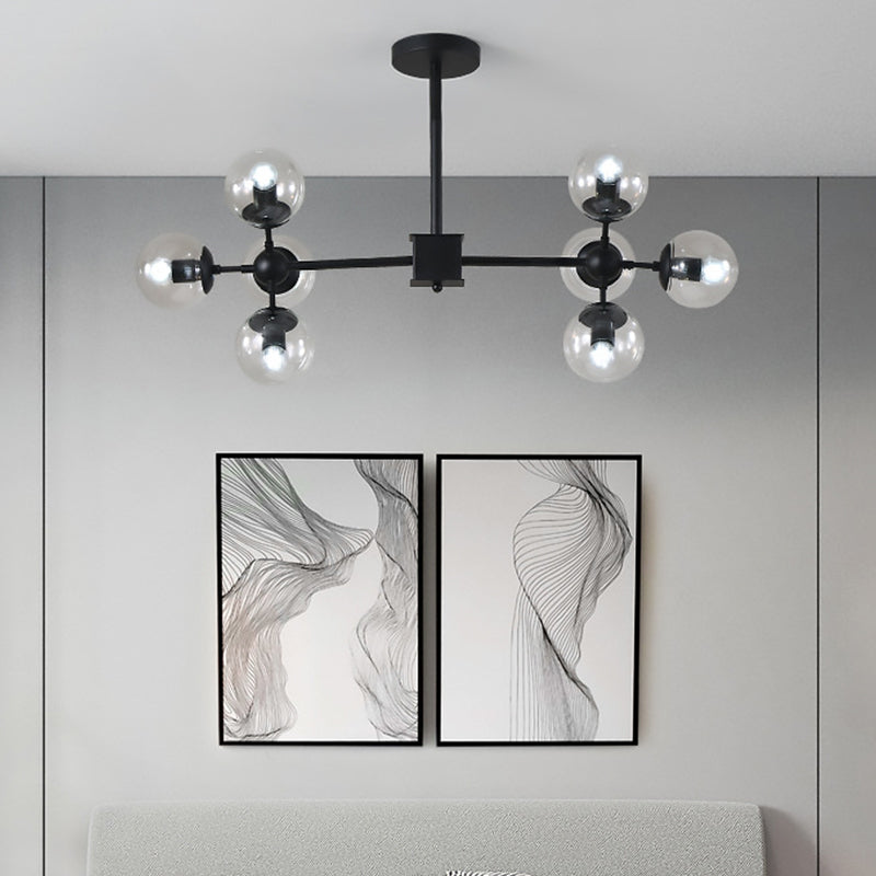 Modern 8/12 Heads Ceiling Chandelier Black Sphere Hanging Light Fixture with Clear Glass Shade