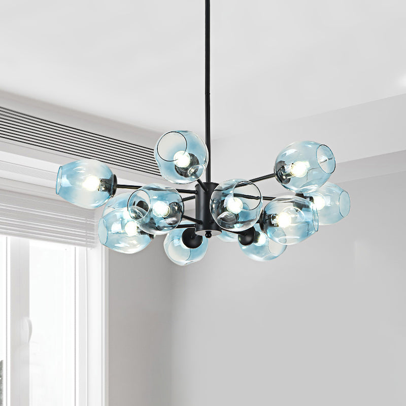Cup hanger kroonluchter eigentijds blauw glas 12 koppen woonkamer hangend plafondlicht