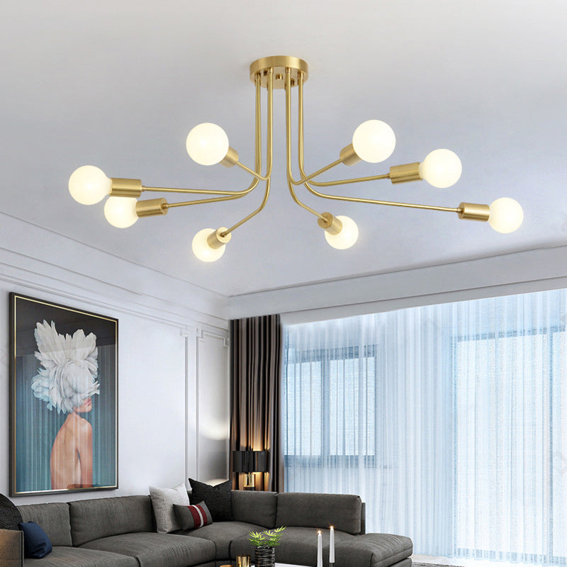 Metal Starburst semi Flush Mount Contemporain 7 Bulbes Light Dispusture en laiton