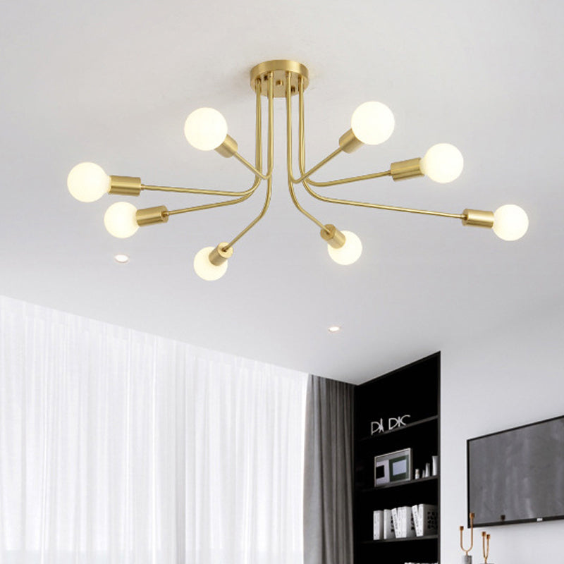 Metal Starburst semi Flush Mount Contemporain 7 Bulbes Light Dispusture en laiton