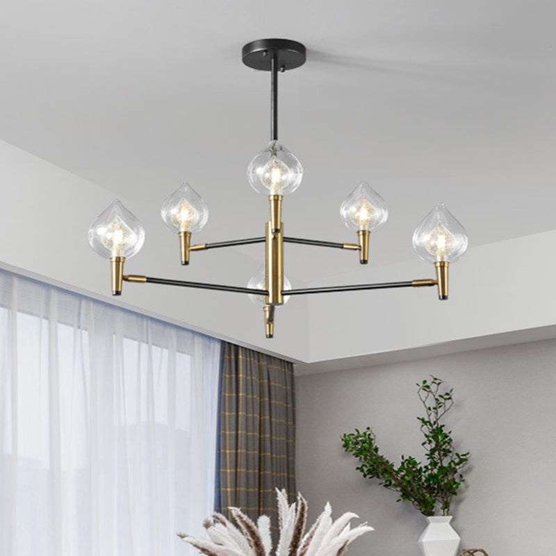 Lampada il lampadario lacrima modernista vetro trasparente 6/8 teste nere e oro a soffitto appeso