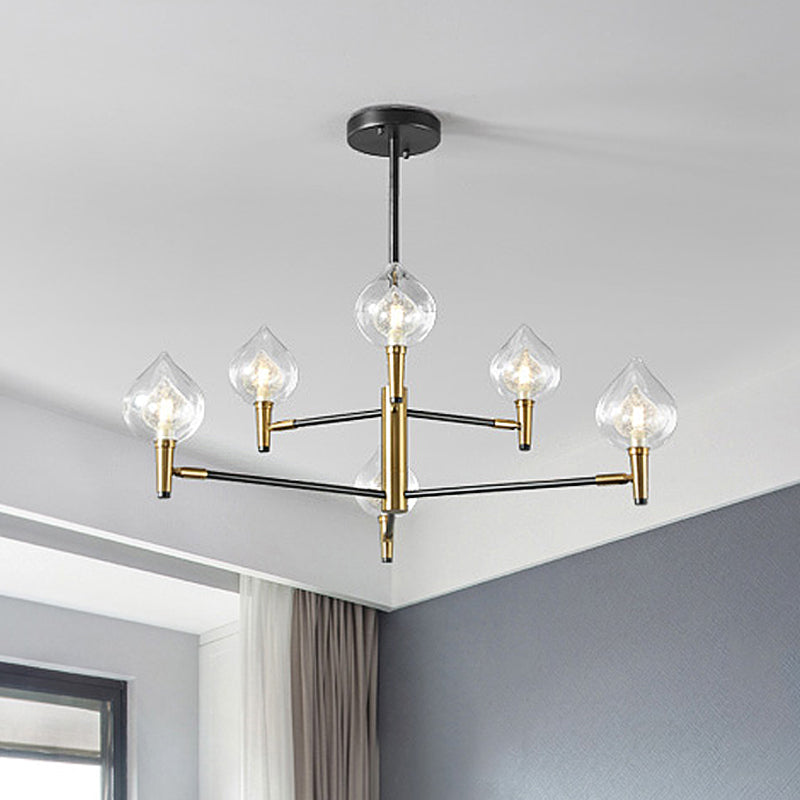 Lampada il lampadario lacrima modernista vetro trasparente 6/8 teste nere e oro a soffitto appeso
