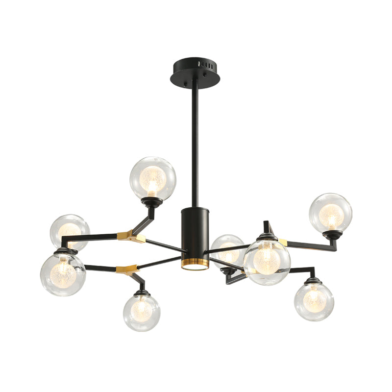 Sphère contemporaine Lampe à lustre en verre transparent 8/10 têtes d'éclairage pendentif en noir