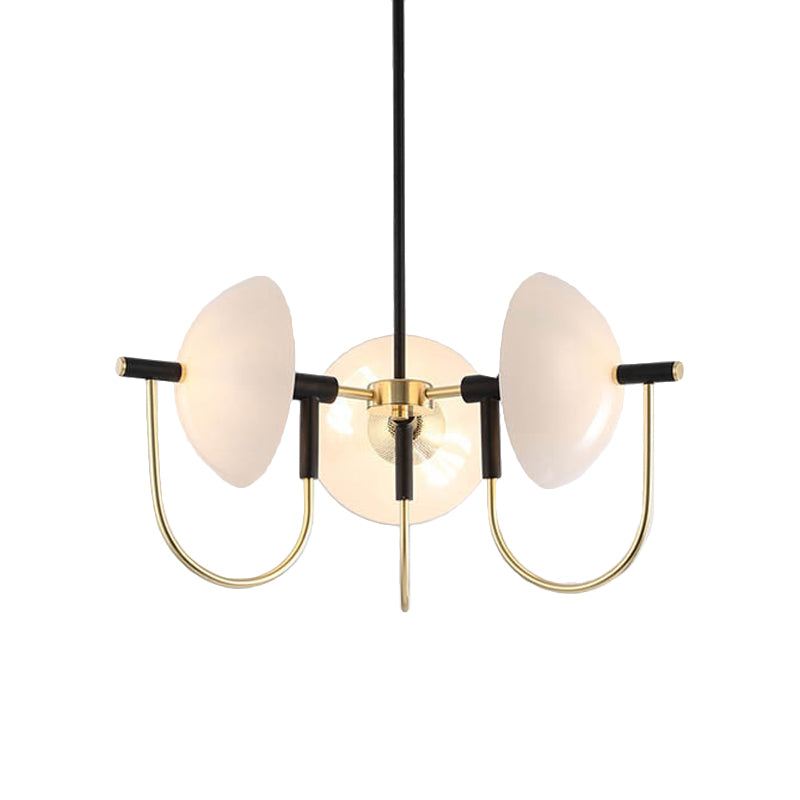 Opal Glass Dome Chandelier Lighting Modernisme 3/6 têtes Plafond Pendre Lumière en noir et or