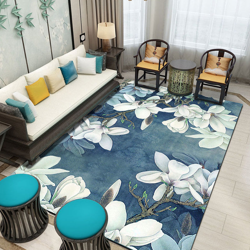 Multicolor Shabby Chic Area Carpet Polyester Plant Print Indoor Rug Anti-Slip Backing Carpet for Living Room