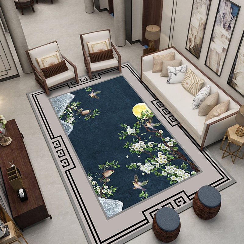 Multicolor Shabby Chic Area Carpet Polyester Plant Print Indoor Rug Anti-Slip Backing Carpet for Living Room