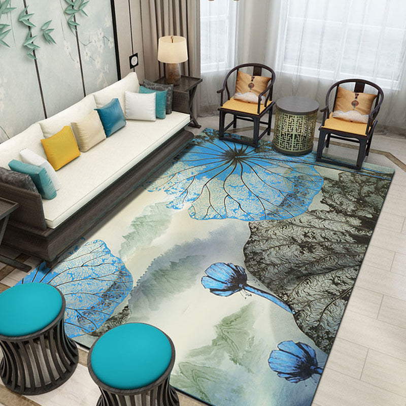Multicolor Shabby Chic Area Carpet Polyester Plant Print Indoor Rug Anti-Slip Backing Carpet for Living Room