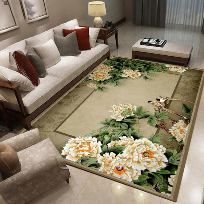 Multicolor Shabby Chic Area Carpet Polyester Plant Print Indoor Rug Anti-Slip Backing Carpet for Living Room