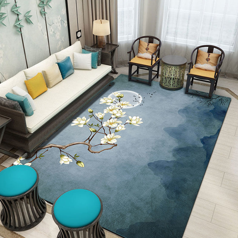 Multicolor Shabby Chic Area Carpet Polyester Plant Print Indoor Rug Anti-Slip Backing Carpet for Living Room
