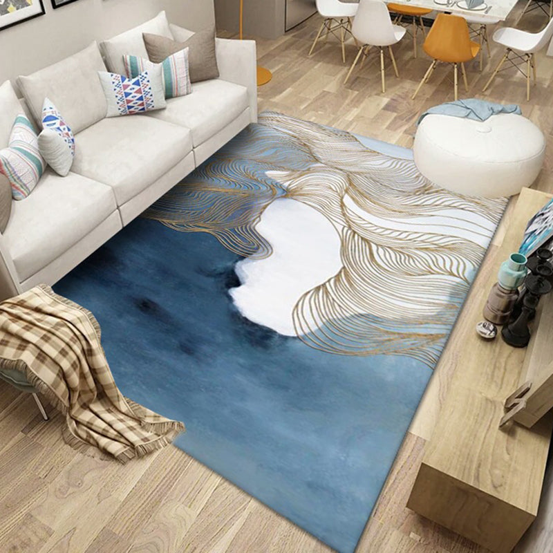 Contemporary Watercolor Printed Rug Individuality Funky Rectangle Indoor Carpet Polyester Anti-Slip Backing Rug for Living Room