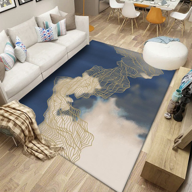 Contemporary Watercolor Printed Rug Individuality Funky Rectangle Indoor Carpet Polyester Anti-Slip Backing Rug for Living Room
