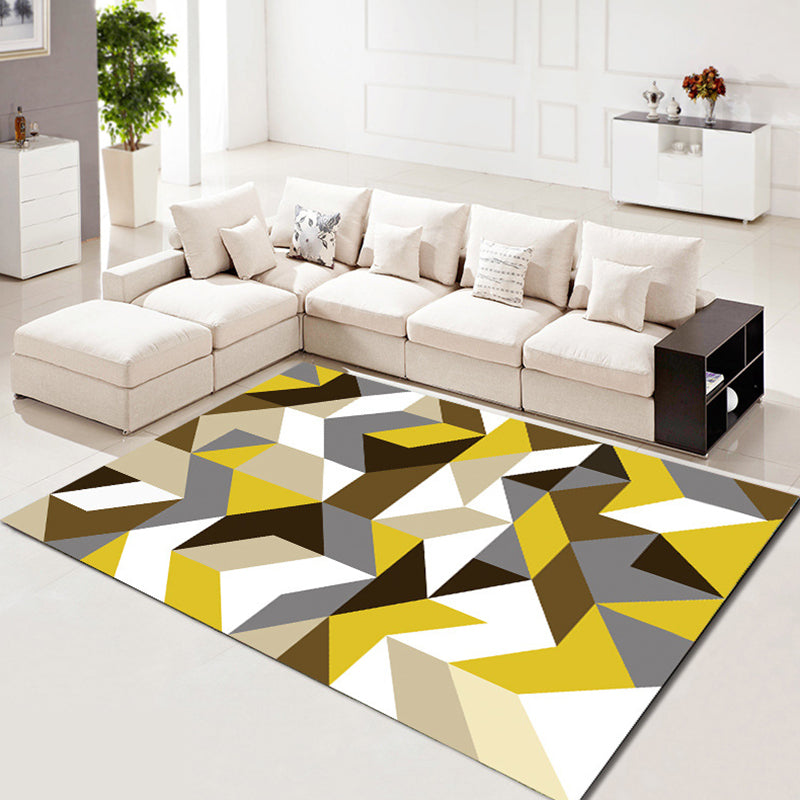 Contemporary Simplicity Rectangle Rug Trendy Geometric Printed Indoor Rug Polyester Non-Slip Backing Carpet for Living Room