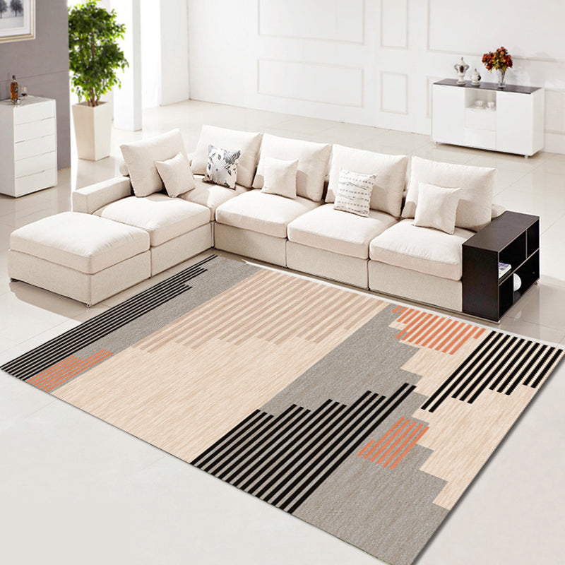 Contemporary Simplicity Rectangle Rug Trendy Geometric Printed Indoor Rug Polyester Non-Slip Backing Carpet for Living Room