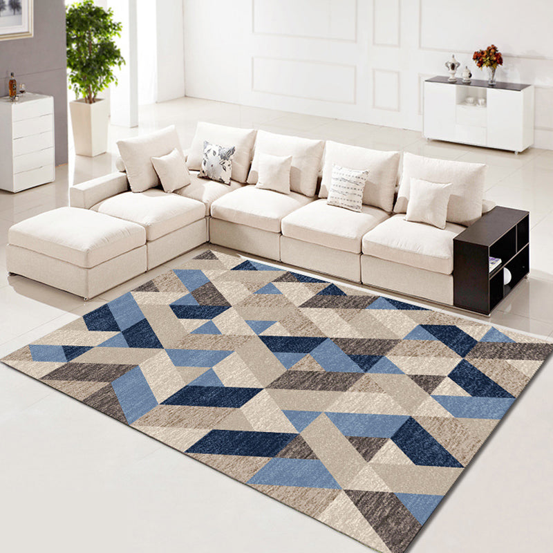 Contemporary Simplicity Rectangle Rug Trendy Geometric Printed Indoor Rug Polyester Non-Slip Backing Carpet for Living Room