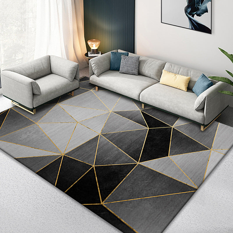 Aesthetic Triangle Design Indoor Rug Simple Contemporary Rectangle Rug Polyester Anti-Slip Backing Carpet for Home Decoration
