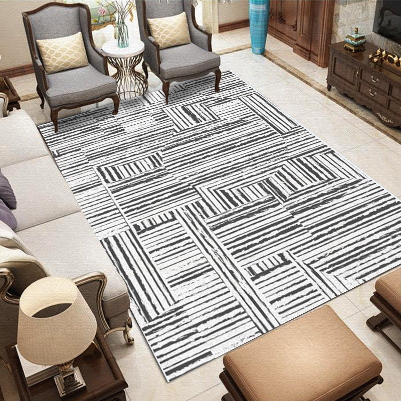 Decorative Lines Design Indoor Rug Contemporary Trendy Area Carpet Polyester Easy Care Anti-Slip Backing Rug for Living Room