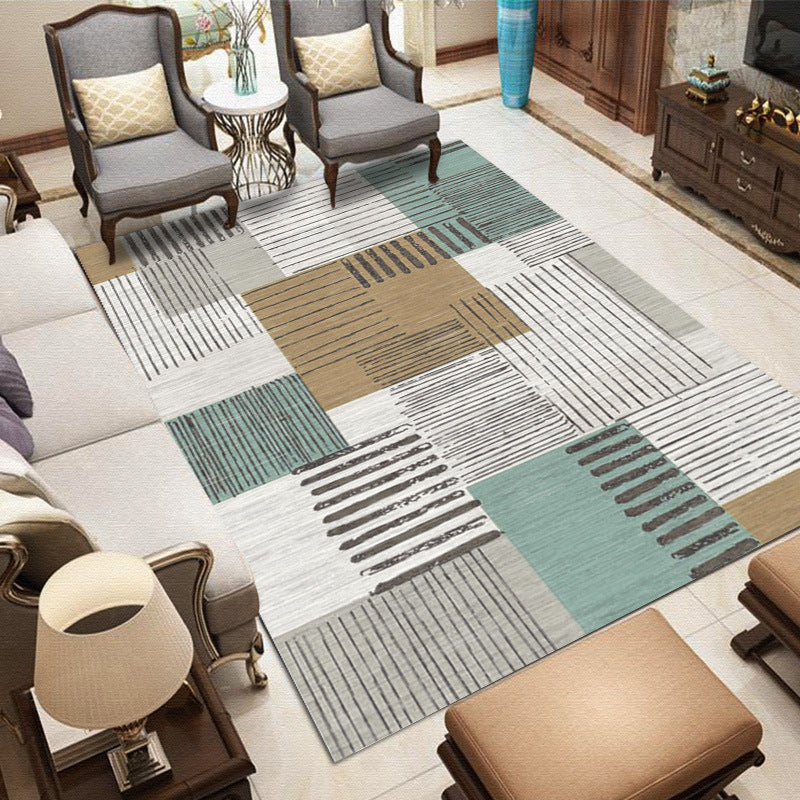 Decorative Lines Design Indoor Rug Contemporary Trendy Area Carpet Polyester Easy Care Anti-Slip Backing Rug for Living Room