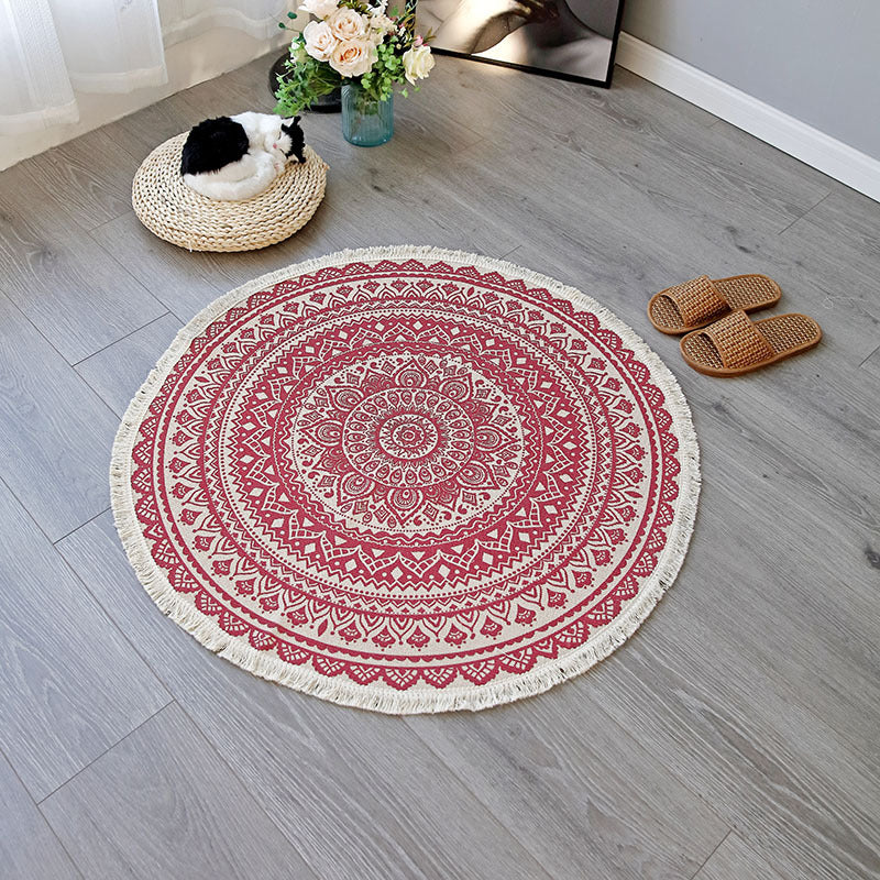 Couleur rond Décoration de maison mélangée tapis marocain de motif symétrique Tapis coton avec tapis à franges