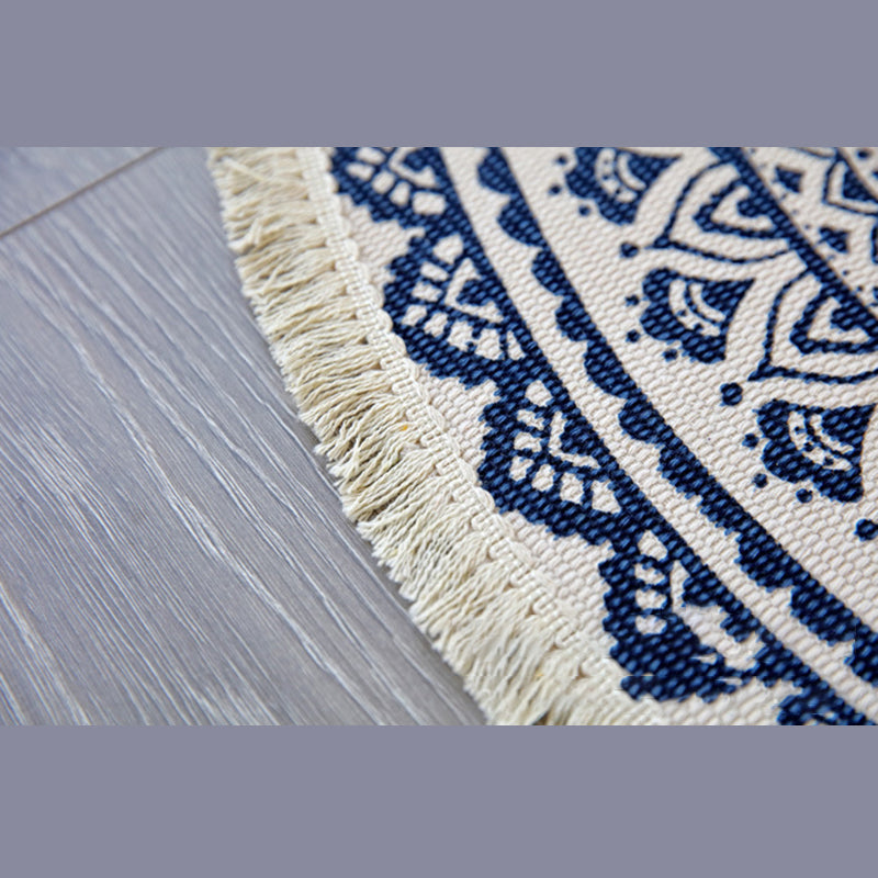 Couleur rond Décoration de maison mélangée tapis marocain de motif symétrique Tapis coton avec tapis à franges