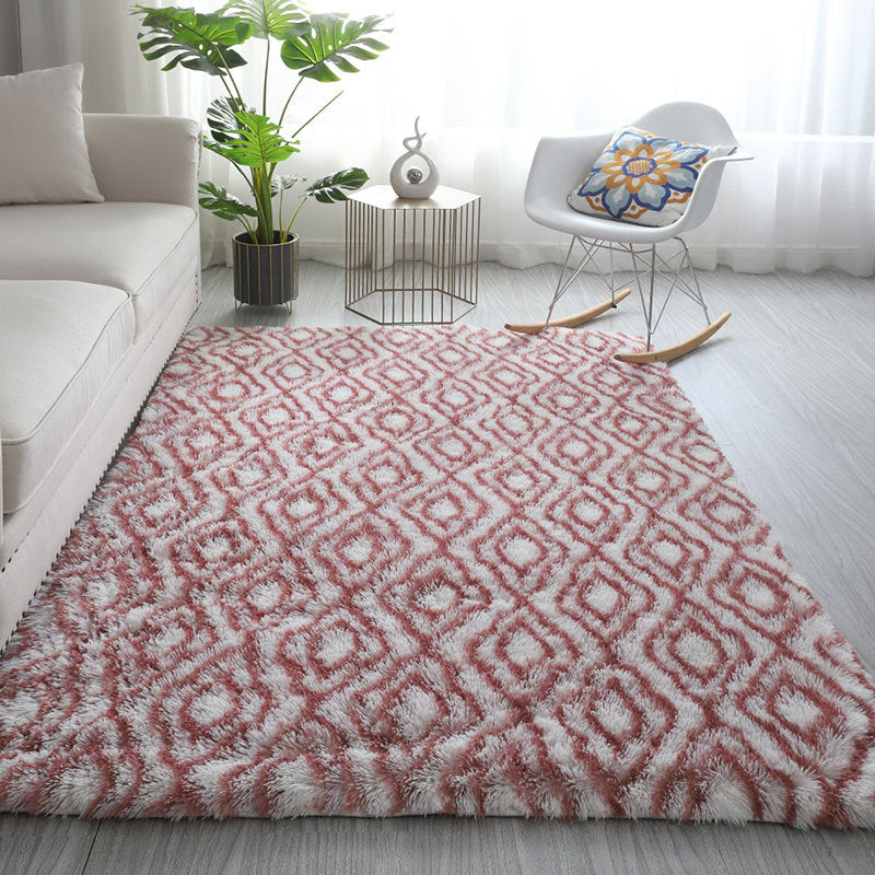 White Tone Simple Area Carpet Polyester Geometric Print Indoor Rug Anti-Slip Backing Carpet for Living Room