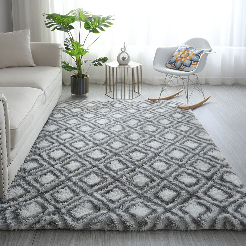 White Tone Simple Area Carpet Polyester Geometric Print Indoor Rug Anti-Slip Backing Carpet for Living Room