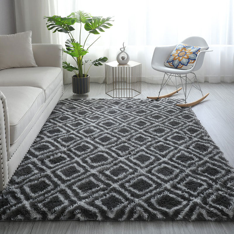 White Tone Simple Area Carpet Polyester Geometric Print Indoor Rug Anti-Slip Backing Carpet for Living Room