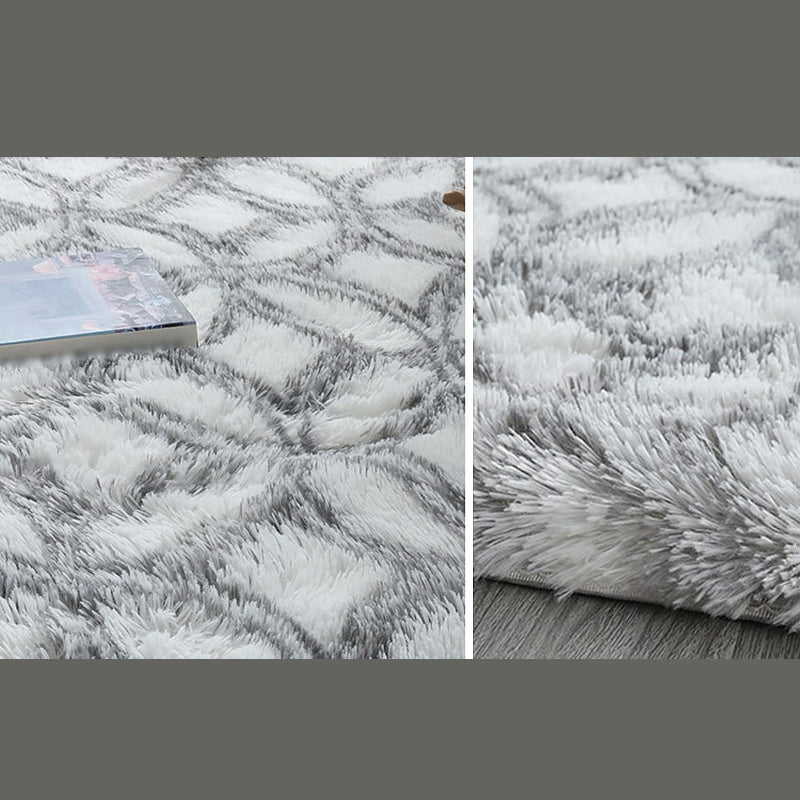 White Tone Simple Area Carpet Polyester Geometric Print Indoor Rug Anti-Slip Backing Carpet for Living Room