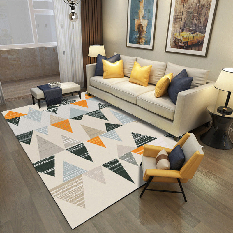 Mehrfarbiger Geometrie-Design-Teppich, moderner, dekorativer rechteckiger Teppich, Polyester-Teppich mit rutschfester Rückseite für das Wohnzimmer
