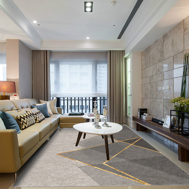 Luxury Geometry Design Area Rug Contemporary Comfort Polyester Rug Stain Resistant Washable Carpet for Living Room