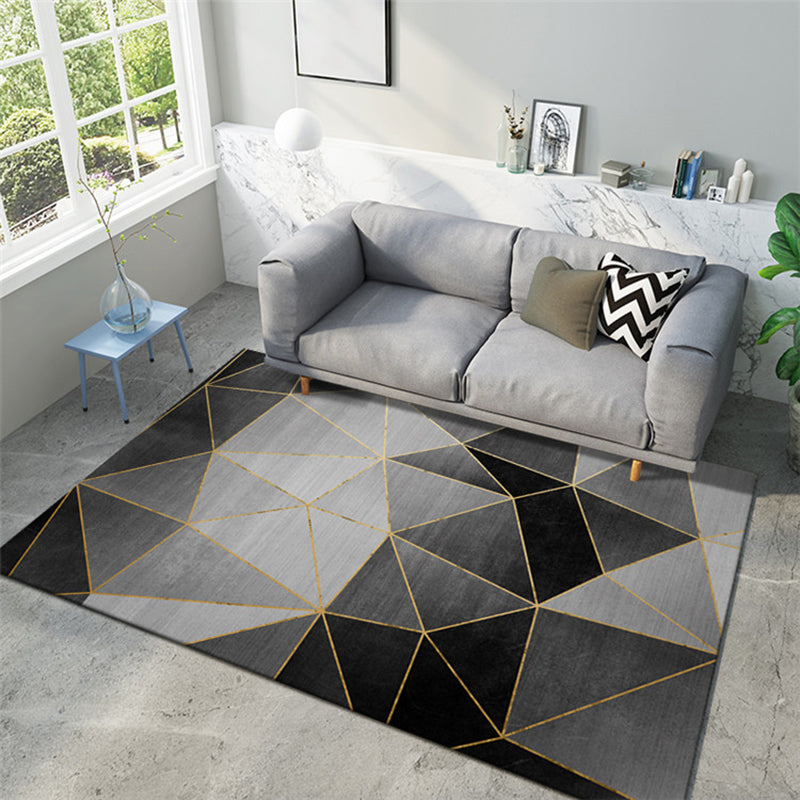 Luxury Geometry Design Area Rug Contemporary Comfort Polyester Rug Stain Resistant Washable Carpet for Living Room