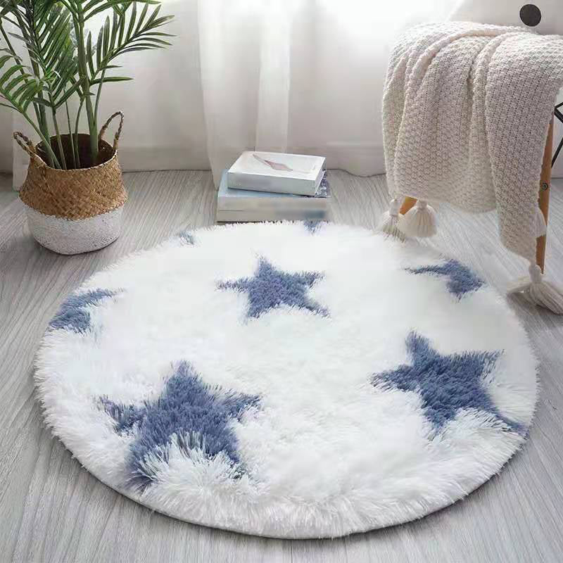 Round White Tone Modern Area Rug Polyester Shape Printing Rug Anti-Slip Backing Indoor Rug for Home Decor